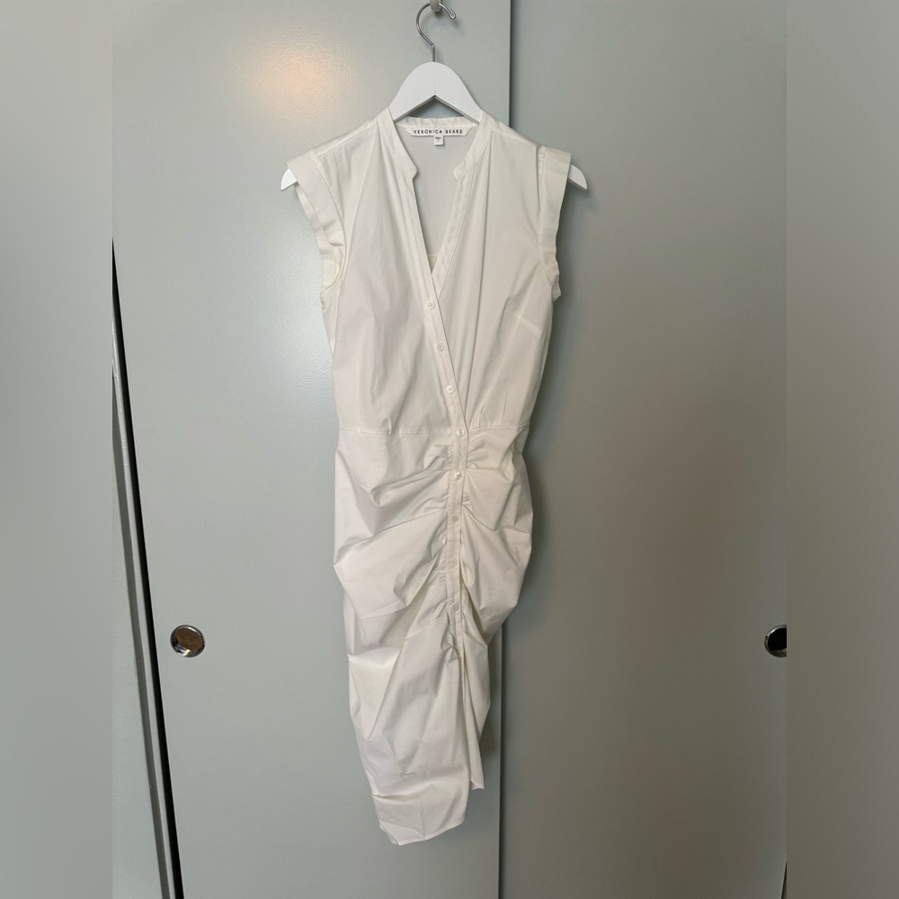 Veronica Beard White Ruched Shirt Dress